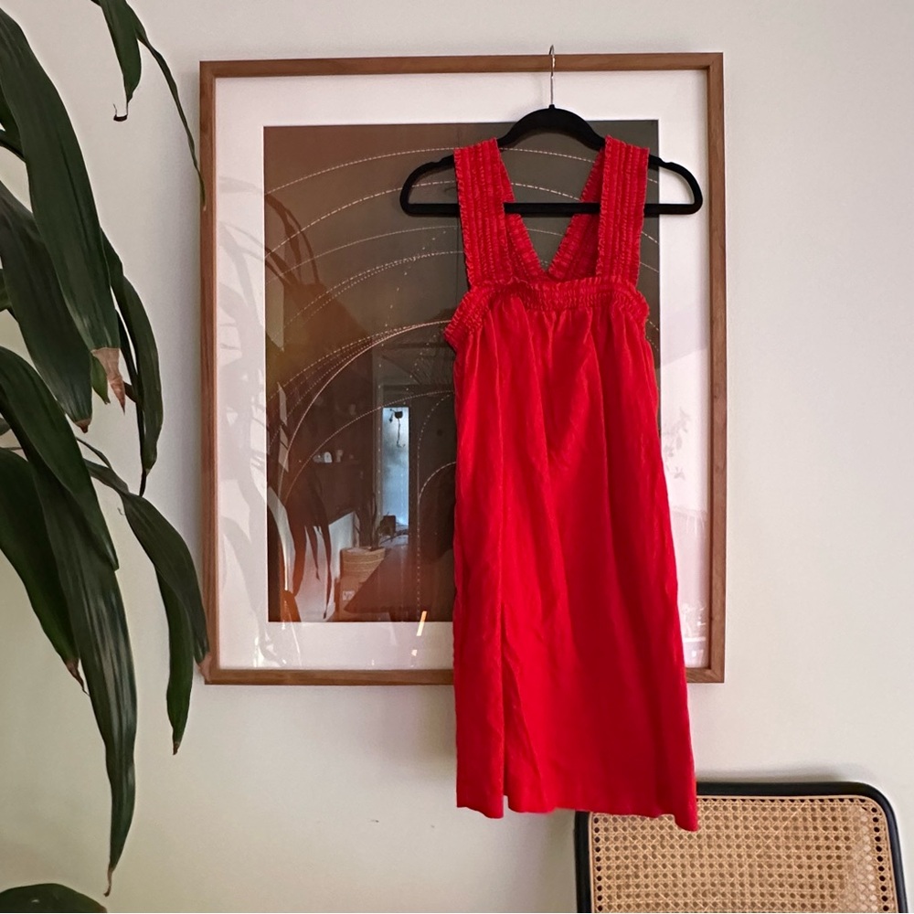 EVERLANE | Red Linen Smocked Dress